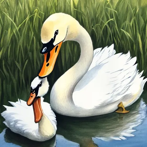 Prompt: Swan and Duck