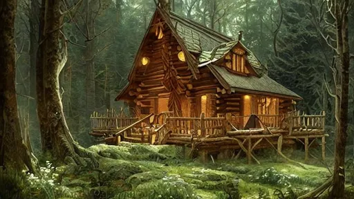 Prompt: small log cabin in a forest, intricate, elegant, highly detailed, digital painting, artstation, concept art, smooth, sharp focus, illustration, art by artgerm and greg rutkowski and alphonse mucha