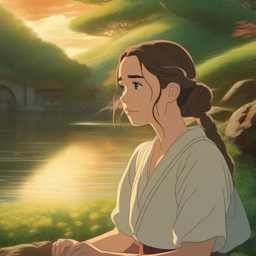 Prompt: traditional ghibli movie starring emilia clarke, consistent lighting and mood throughout