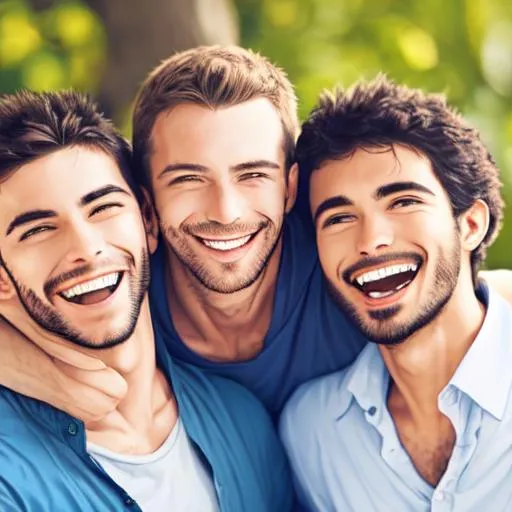 Prompt: men smiling and happy 
