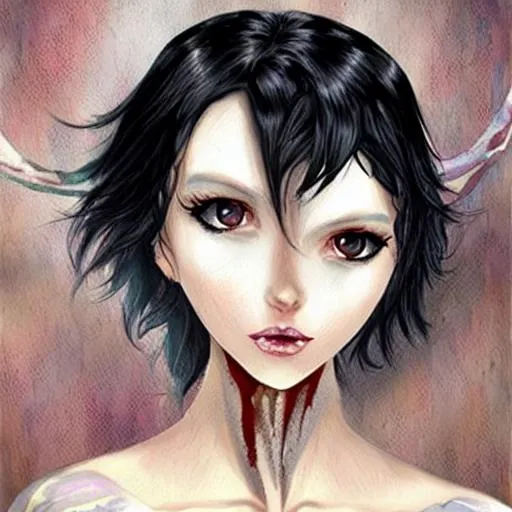 Prompt: Eleven human mix 
Black hair
Qunari clothing 
Women
Pretty
Fantasy 
Art
Not realistic
