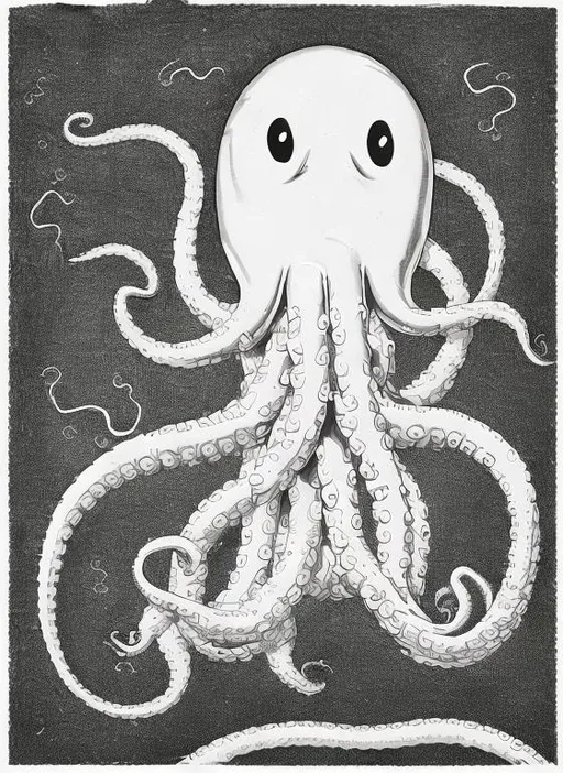 Prompt: an octopus with a mustache on his face, drinking a can of beer he holds in one tentacle. You can see the detail of the octopus's tentacles. 

black and white ink style drawing.  Looks like a character from The Simpson's. cartoon style. center the subject so all of the content is in the frame

All black ink designs on an all white background. 