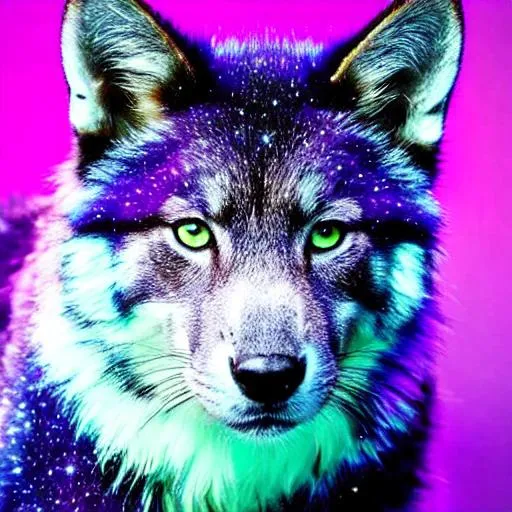 Galaxy, purple and blue fur, green eyes, stars in fu... | OpenArt
