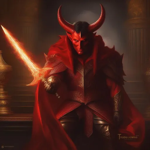 Prompt: (masterpiece, professional oil painting, epic digital art, best quality), Todd Howard as a Devil