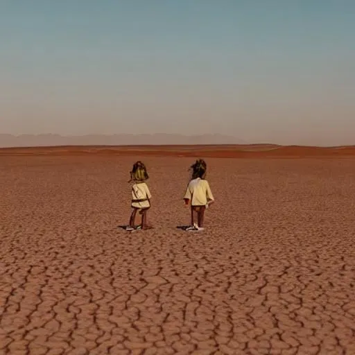 Prompt: little children alone in the desert