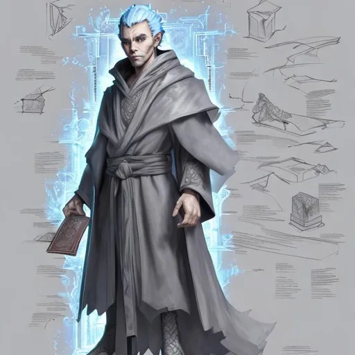 Prompt: An mage wearing a gray robe,holding a tome,hyperdetaile 3d 1 art sketching, full body that is showing feet