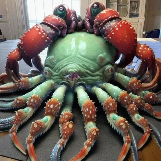 Prompt: Giant alien king squidapuscrab with razor tentacles eating hillary Clinton-crab-monster on January 6th giant evil detailed tentacles eating monster Hillary Clinton-crab-monster