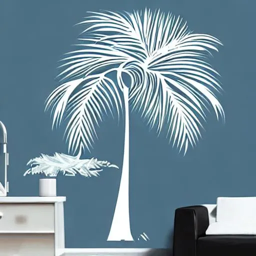 Prompt: A white palm tree decal