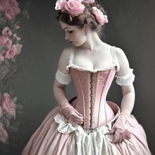 Prompt: Victorian era woman, corset, beautiful, pastel pink