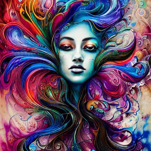 Colorful beautiful woman: Black ink flow: 8k resolut... | OpenArt