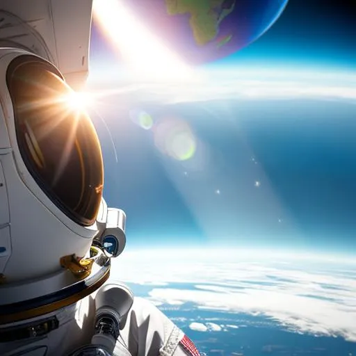 Prompt: Photo-realistic portrait of an astronaut floating in space with the Earth in the background. Use camera with a 200mm lens at F 1.2 aperture setting to blur the background and isolate the subject. The lighting should be dramatic and dreamlike with the sun shining on the astronaut’s face and spacesuit. Focus on photorealism mode turned on to create an ultra-realistic image that captures the vastness and beauty of space.