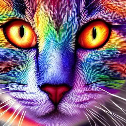 Prompt: Realistic Art of a Rainbow Cat.