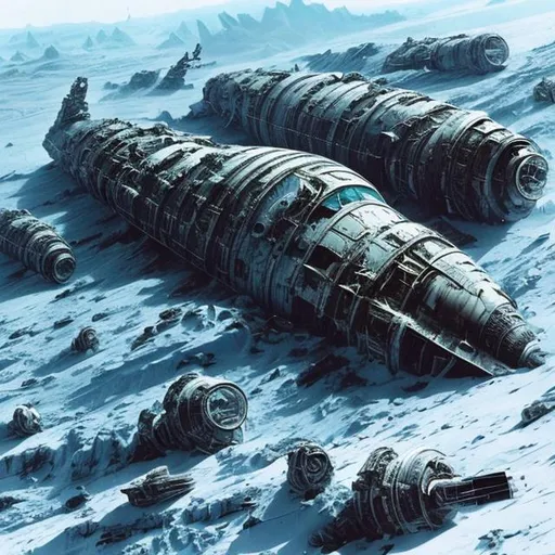 Prompt: space ship wrecks dead astronaut many colours epic fantastic extreme   war battle long ago ancient orbiting ice planet 