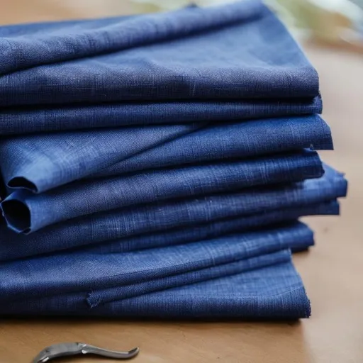 Prompt: Make a stack of indigo fabric for Instagram post