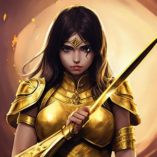 Prompt: Girl holding golden sword