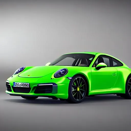 Prompt: product shot of the newest porsche 911, with bold vibrant colors, 3d blender render, modular contrsuctivism, green background, physically based rendering, centered