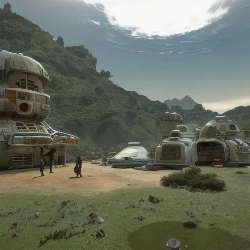 Prompt: A new human-founded colony on a distant planet in the year 3014