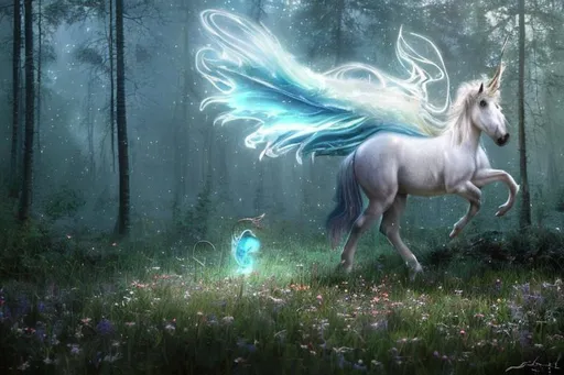 **photorealistic white unicorn with swirling mane an... | OpenArt