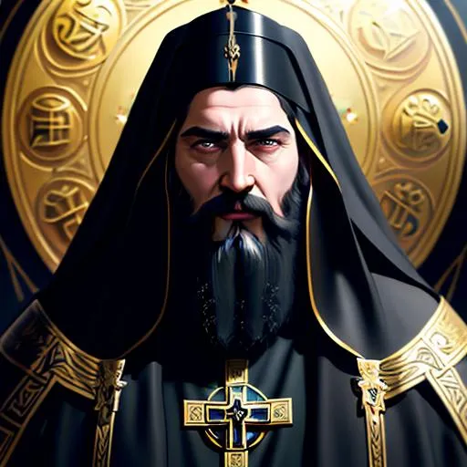 Prompt: Excellent painted portrait a Dark Patriarch Orthodox, black hair, without beard, backgound Church masterpiece painting with detailed face, full body 4k, trending on artstation, octane render, art by artgerm and greg rutkowski and alphonse mucha and craig mullins and James Jean and Andrei Riabovitchev and Marc Simonetti and peter mohrbacher