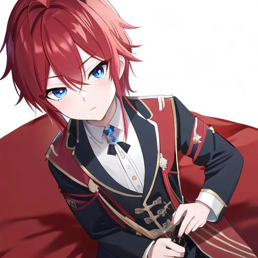 Prompt: Hiroki 1male (Red side-swept long in the front short in the back, sharp and sassy blue eyes), 8K, Insane detail, best quality, UHD, Highly detailed, insane detail, high quality. 5 years old, kid, boy, male, holding his Dad's hand 