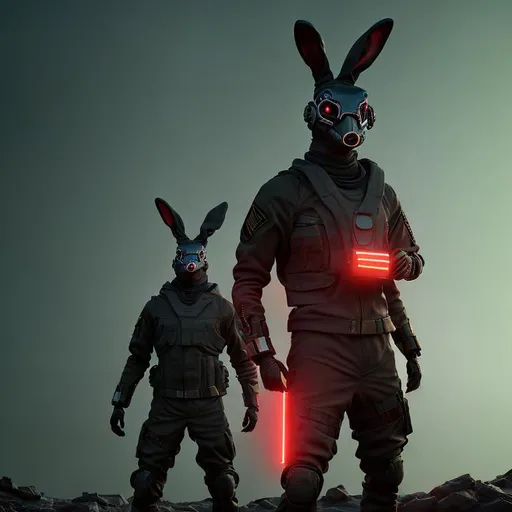 Prompt: military man in bunny suit and mask surfing on sloped walls, night, cyberpunk, amazing details, digital art, cinematic lighting, neon lights, blurred background