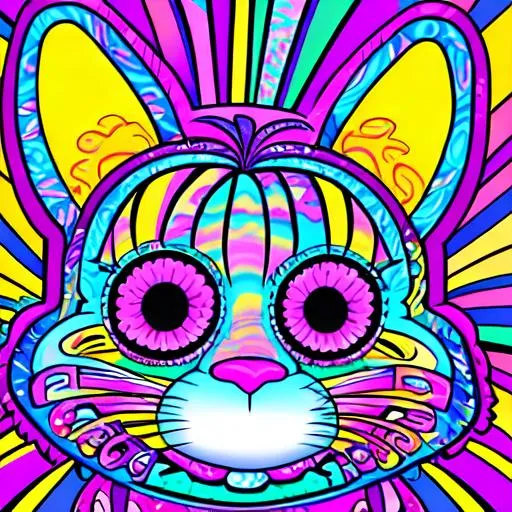Prompt: Lisa Frank style illustration of trippy pattern background, outlined