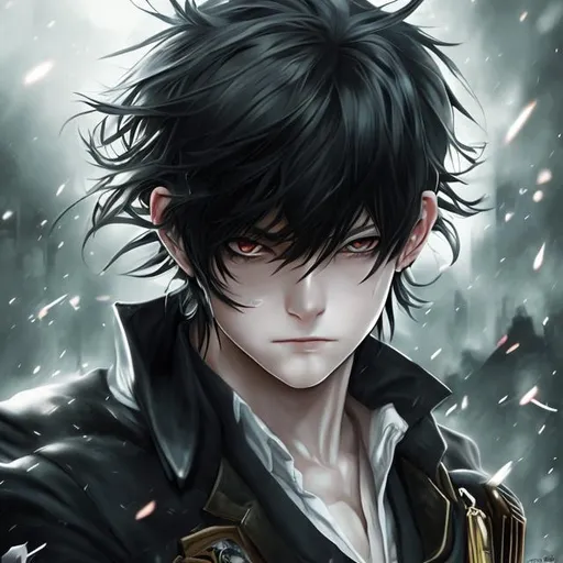 Prompt:  Realistic anime, man, black hair, dark eyes, uniform, masculine, serious

