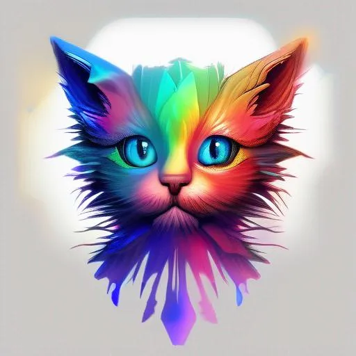 Prompt: Beautiful doodle kitten, broken glass effect, vivid rainbow colours, frilling, shading, feathers, beksinski, like something that doesn't even exist, mythical creature