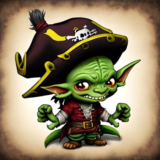 Prompt: Highly detailed chibi goblin wearing a pirate outfit