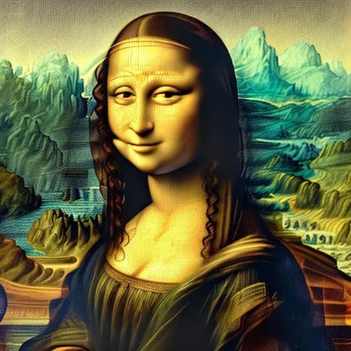 Prompt: Generate an accurate representation of the Mona Lisa, a masterpiece by Leonardo da Vinci. It portrays a mysterious woman with an enigmatic smile and captivating gaze. Her complexion is pale, eyes follow the viewer, and her hair flows gracefully. The background features rolling hills, winding paths, and distant rivers, creating a serene landscape.