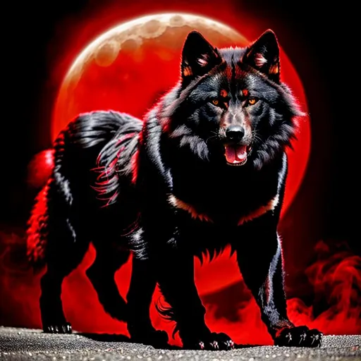 Prompt: Werewolf_With_Black_Fur_and_Dark_Red_Spirals_In_Fur Crinos Claws_Extended Roaring_At_Me
Deep_Smokey_Red_Eyes