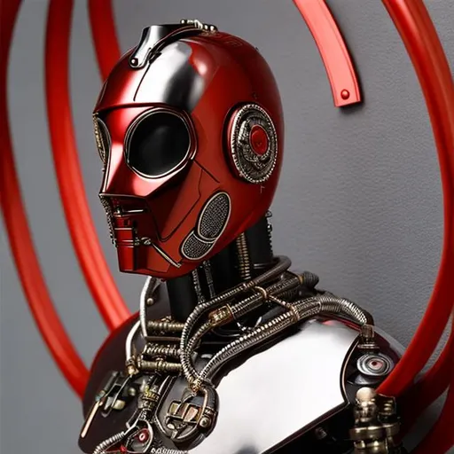 Prompt: Ancient industrial Cybernetic masked deity, red