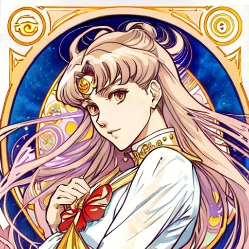 Prompt: High quality HD 8k detailed sailor moon in Alphonse Mucha x Manhwa artstyle