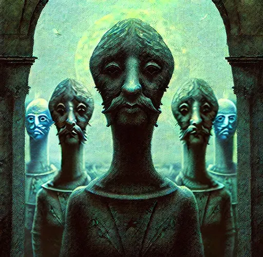 Prompt: Statues by Zdzisław Beksiński Digital Illustration Concept Art