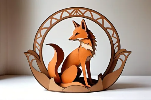 Prompt: fox figurine made of cardboard,, cardboard toy, outline, silhouette theater, silhouette