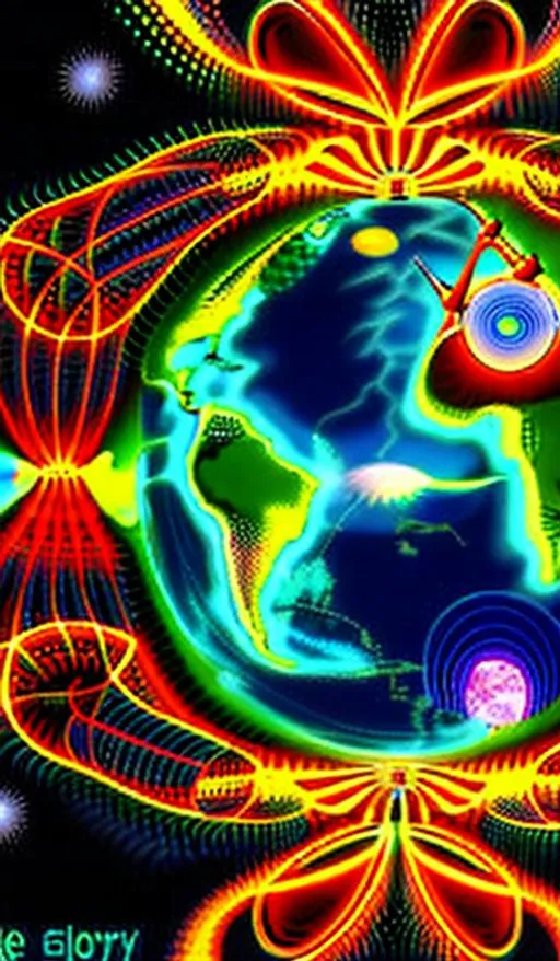 Prompt: the earth's electromagnetic field in the style of Alex Grey
