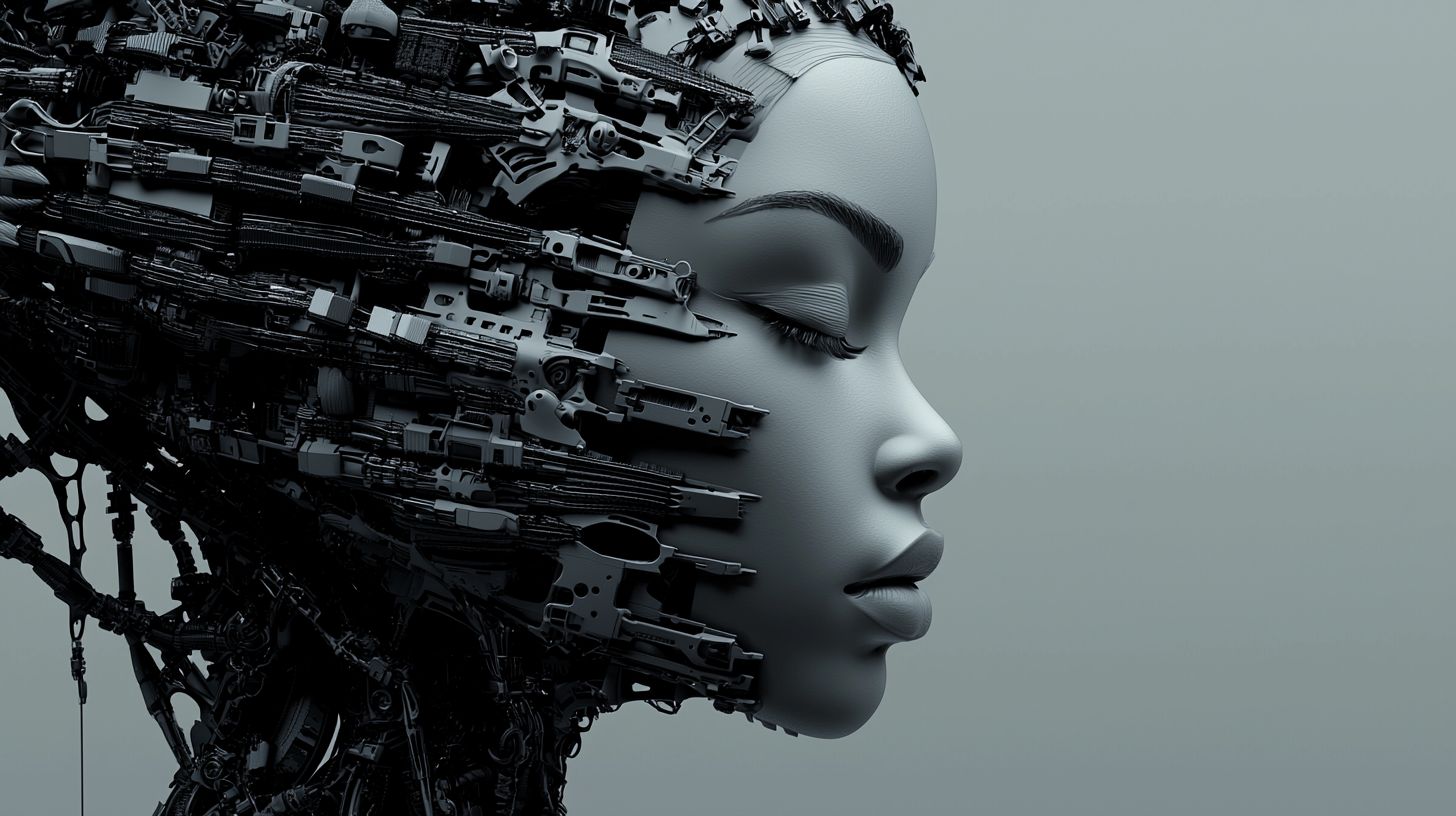 Prompt: pixelated digital face of a young woman with black wires behind her head, in the style of organic sculpting, afrofuturism, dark silver and dark black, uhd image, meticulous detailing, robotic motifs, sculptural expression --profile y8if64b