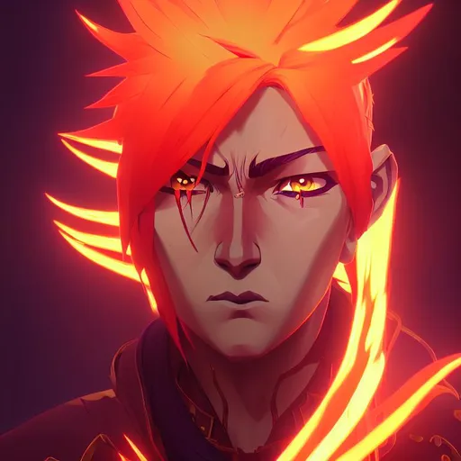 anime portrait of a Fire god , anime eyes, beautif