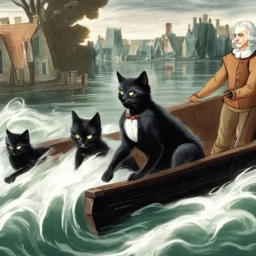 Prompt: Black cat crossing the delaware river