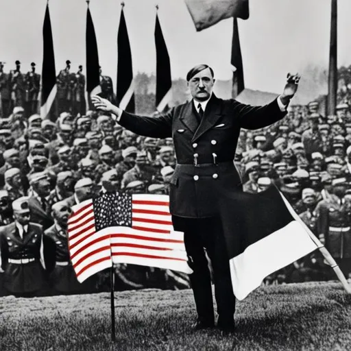 Prompt: president hitler with american flag