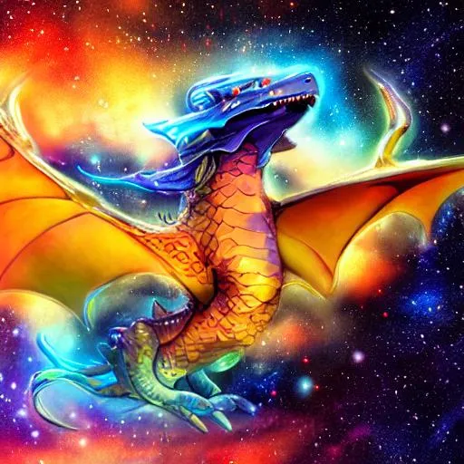 space dragon floating in the galaxy