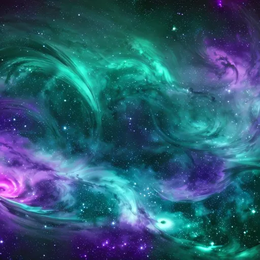 Prompt: Galaxy of teal purple and emerald swirls, bright stars, sci-fi, cinematic 