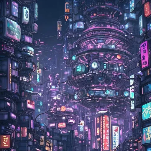 Prompt: howl's moving castle in cyberpunk tokyo
