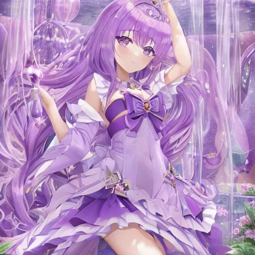 Prompt: buetiful girl princess  purple water elament magical