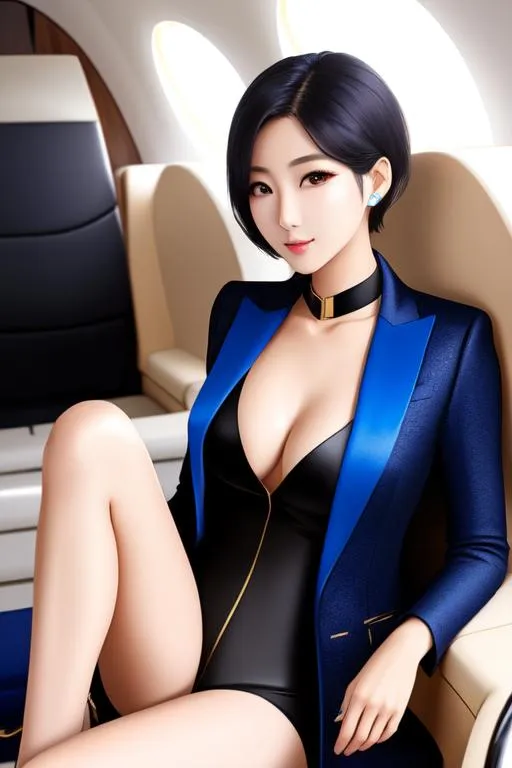 beautiful Korean girl , wearing only gold black pant