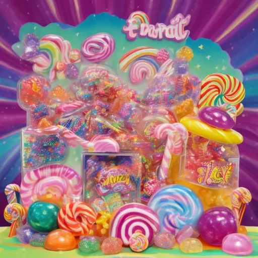 Prompt: Candy diorama in the style of Lisa frank
