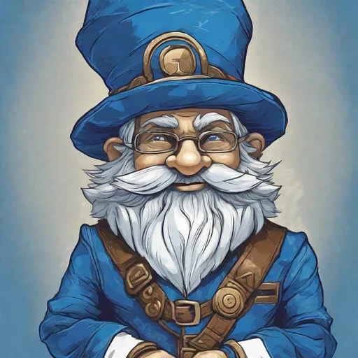 Prompt: Rock Gnome, Wearing Brave Suit, vivid blue with white collar and bronze buttons, masterpiece, best quality, in illustration style