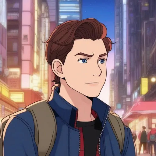 Prompt: peter parker (tom holland) in an anime show
