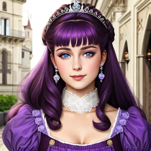 Prompt: young European princess wearing purple, facial closeup