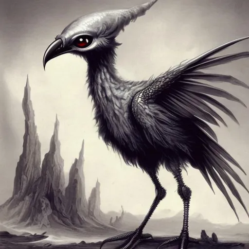 Prompt: 3 Leg 3 Eye Avian Alien
Humanoid